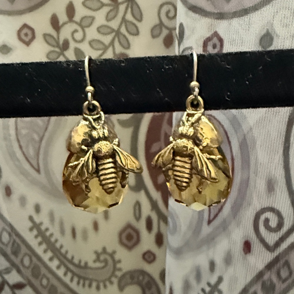 Fossil Gold Bee Earrings